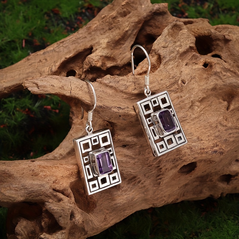 1pair Bohemian Purple Geometric Hollow Dangle Earrings